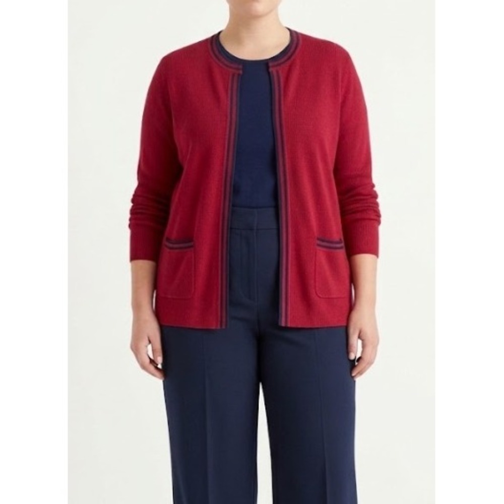 Brooks Brothers 346 Womens Cardigan XL Red Navy Stripe Ribbed Knit Hook Eye